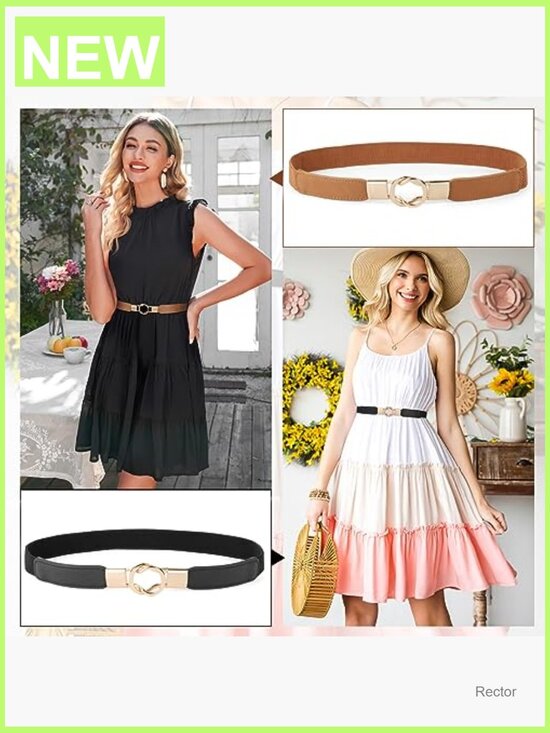 Set of 4 Stretchy Skinny Waist Belts with Gold Buckle for Dresses main image 7